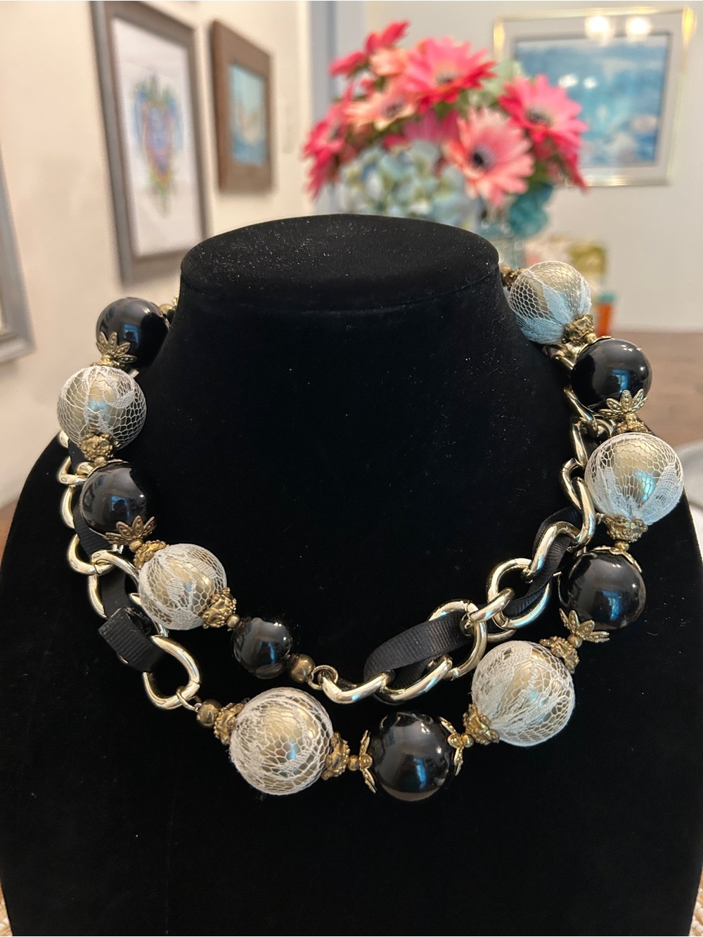 Designer-Inspired Black and Ivory Statement Necklace